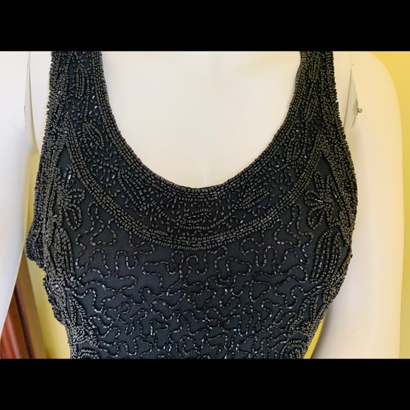 Vintage Black fully embelished shiny sparkling tank top fully zipped back L-XL - Picture 3 of 9